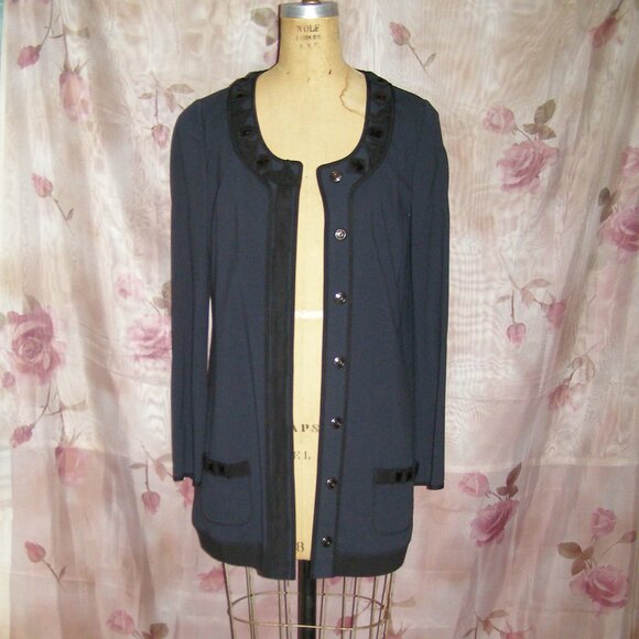 NWOT size M/L Elie Tahari Navy Blue Blazer/Cardigan - Picture 5 of 12